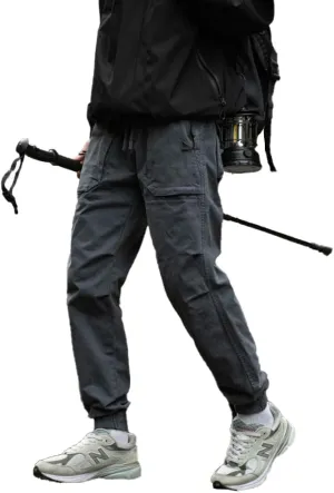 Men's Regular Fit Tactical Cargo Pants Drawstring Cotton Outdoor Work Trousers