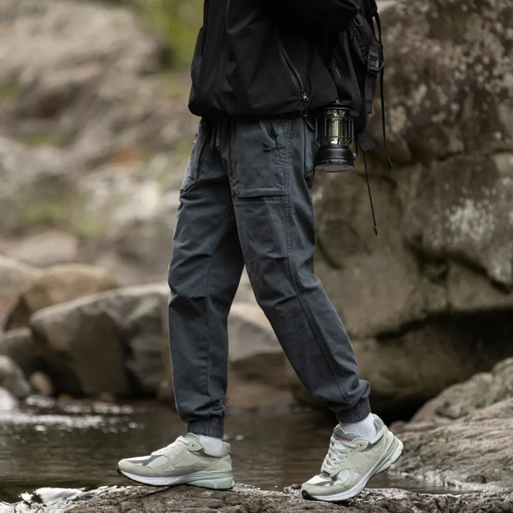 Men's Regular Fit Tactical Cargo Pants Drawstring Cotton Outdoor Work Trousers