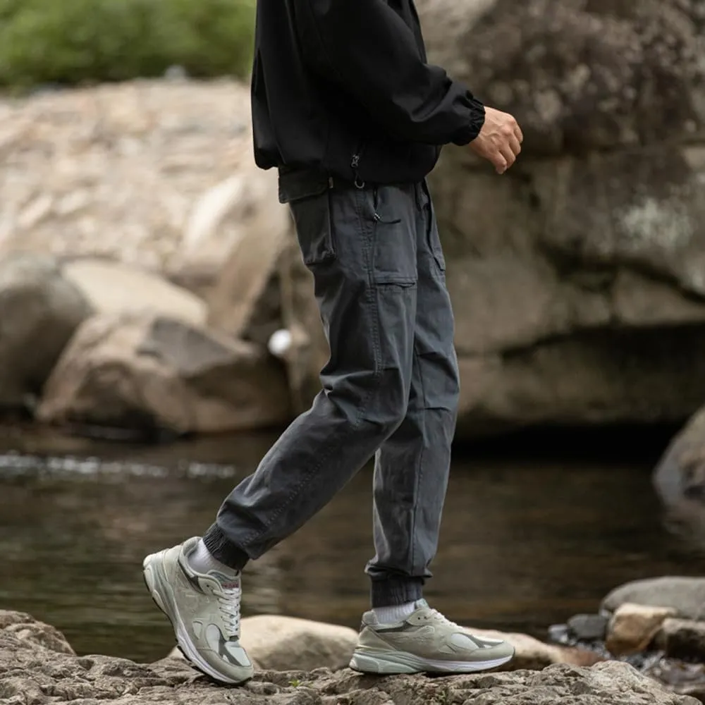 Men's Regular Fit Tactical Cargo Pants Drawstring Cotton Outdoor Work Trousers
