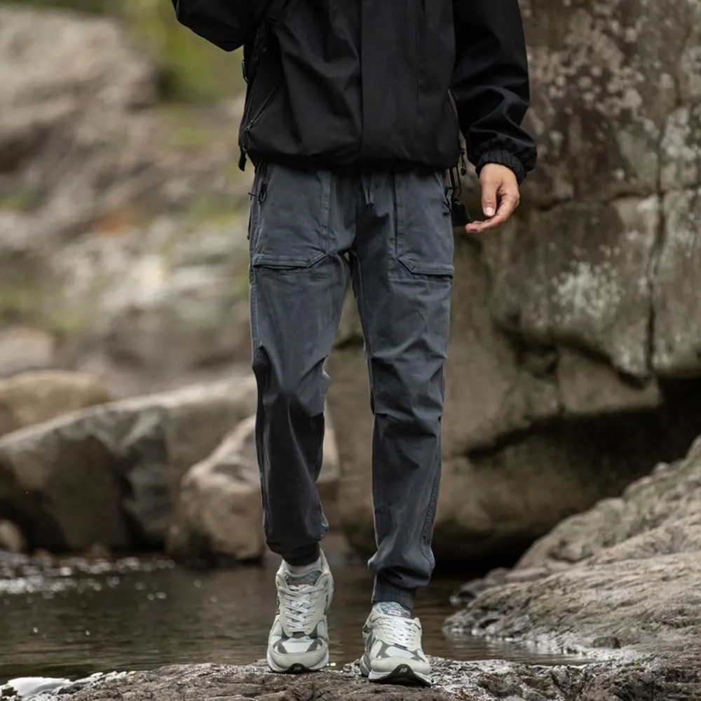 Men's Regular Fit Tactical Cargo Pants Drawstring Cotton Outdoor Work Trousers