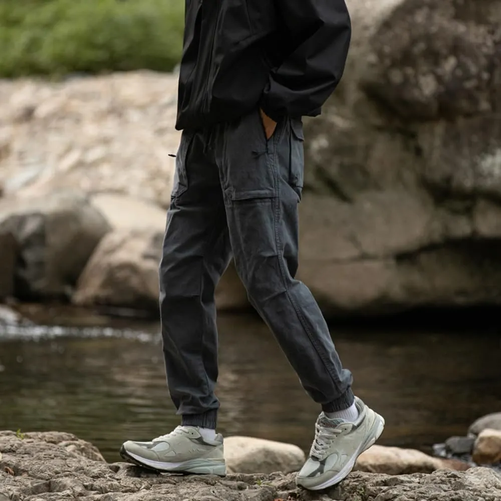 Men's Regular Fit Tactical Cargo Pants Drawstring Cotton Outdoor Work Trousers