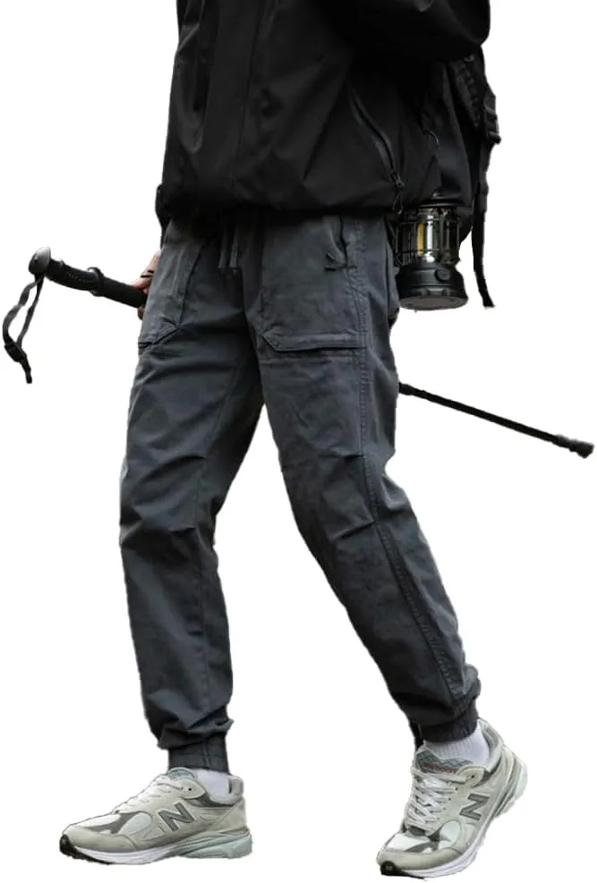 Men's Regular Fit Tactical Cargo Pants Drawstring Cotton Outdoor Work Trousers