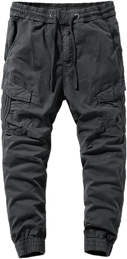 Men's Regular Fit Tactical Cargo Pants Multi Pockets Drawstring Cotton Military Trousers