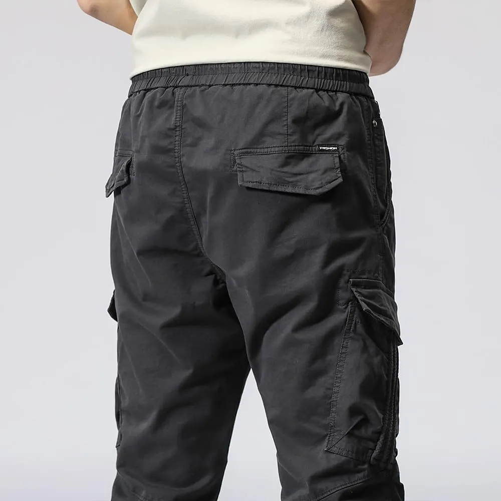 Men's Regular Fit Tactical Cargo Pants Multi Pockets Drawstring Cotton Military Trousers