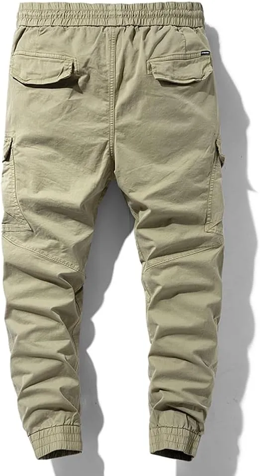 Men's Regular Fit Tactical Cargo Pants Multi Pockets Drawstring Cotton Military Trousers