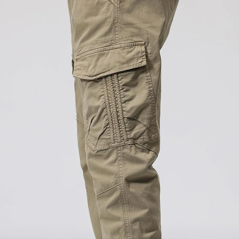 Men's Regular Fit Tactical Cargo Pants Multi Pockets Drawstring Cotton Military Trousers