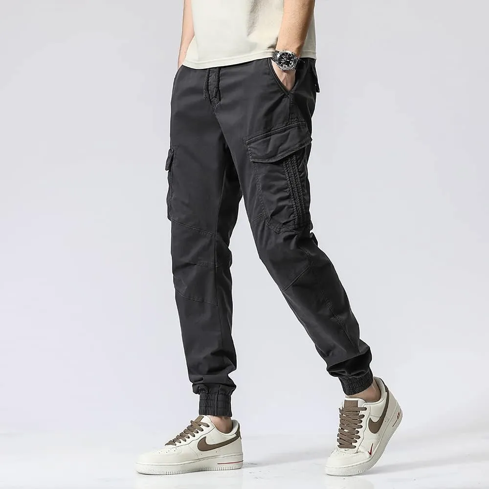 Men's Regular Fit Tactical Cargo Pants Multi Pockets Drawstring Cotton Military Trousers