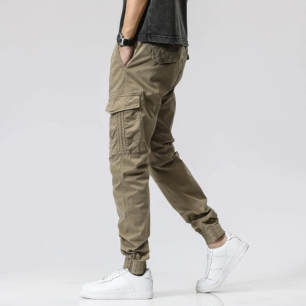 Men's Regular Fit Tactical Cargo Pants Multi Pockets Drawstring Cotton Military Trousers