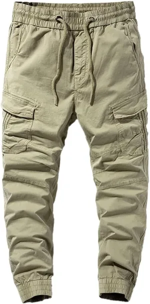 Men's Regular Fit Tactical Cargo Pants Multi Pockets Drawstring Cotton Military Trousers