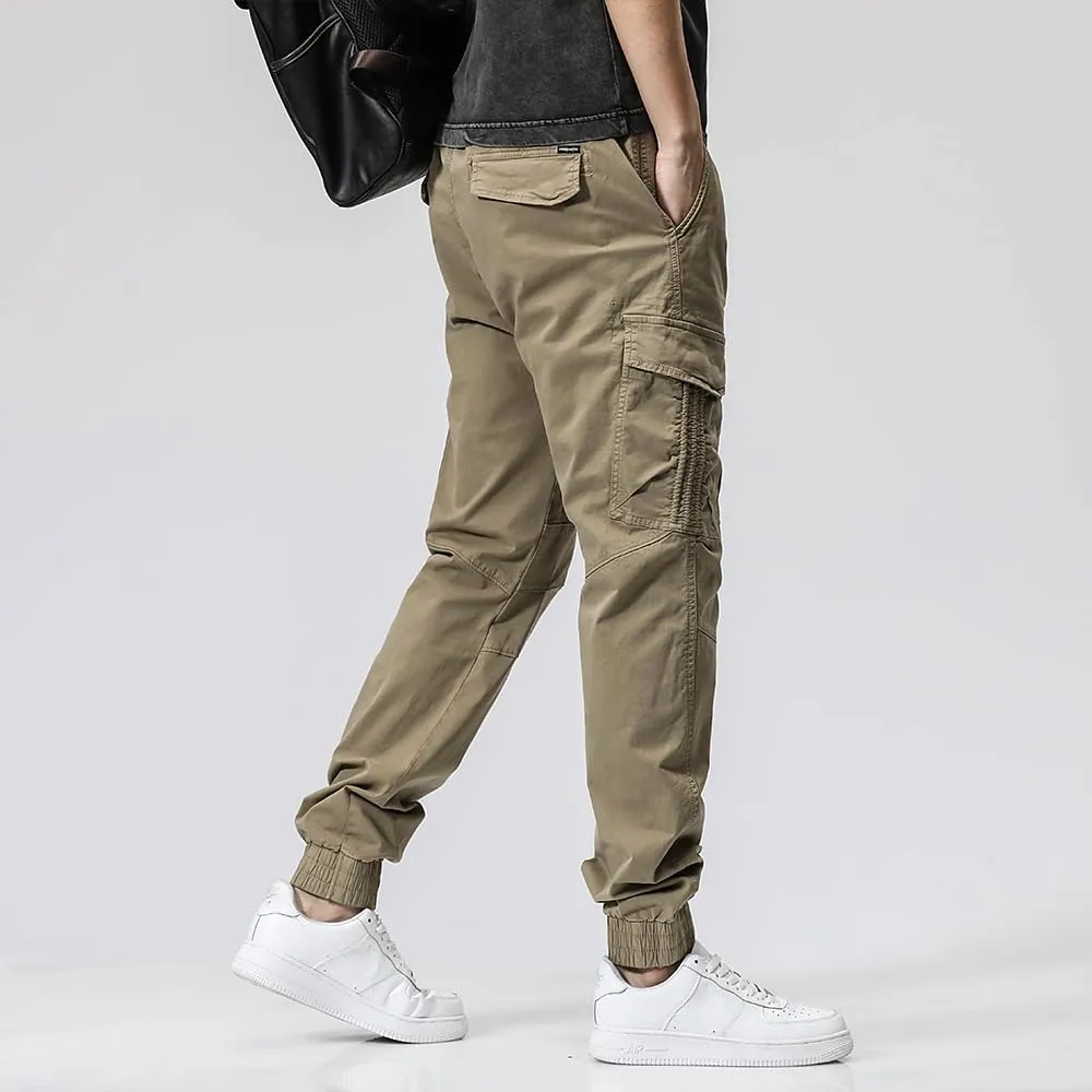 Men's Regular Fit Tactical Cargo Pants Multi Pockets Drawstring Cotton Military Trousers