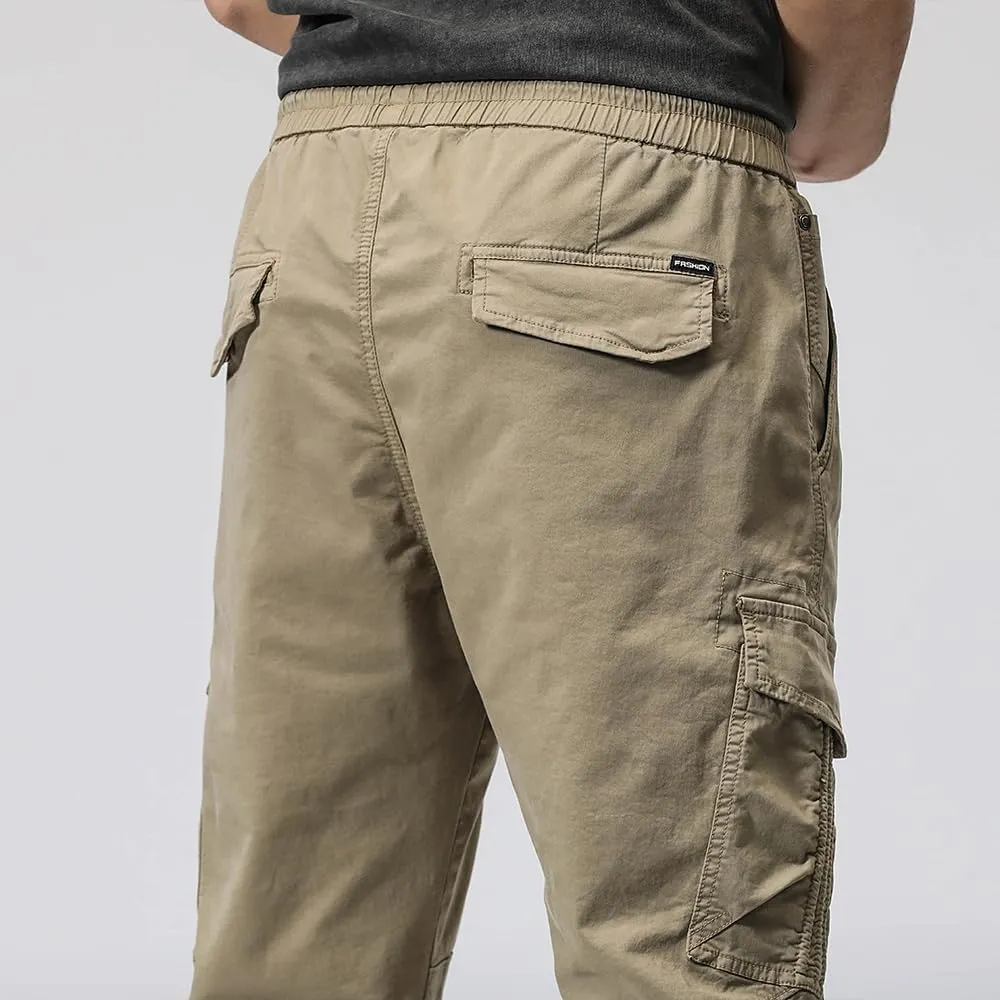 Men's Regular Fit Tactical Cargo Pants Multi Pockets Drawstring Cotton Military Trousers