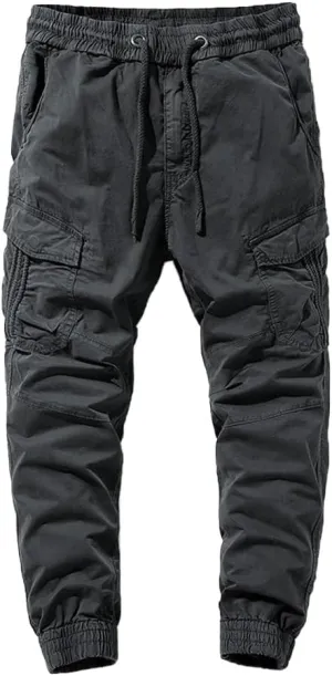 Men's Regular Fit Tactical Cargo Pants Multi Pockets Drawstring Cotton Military Trousers