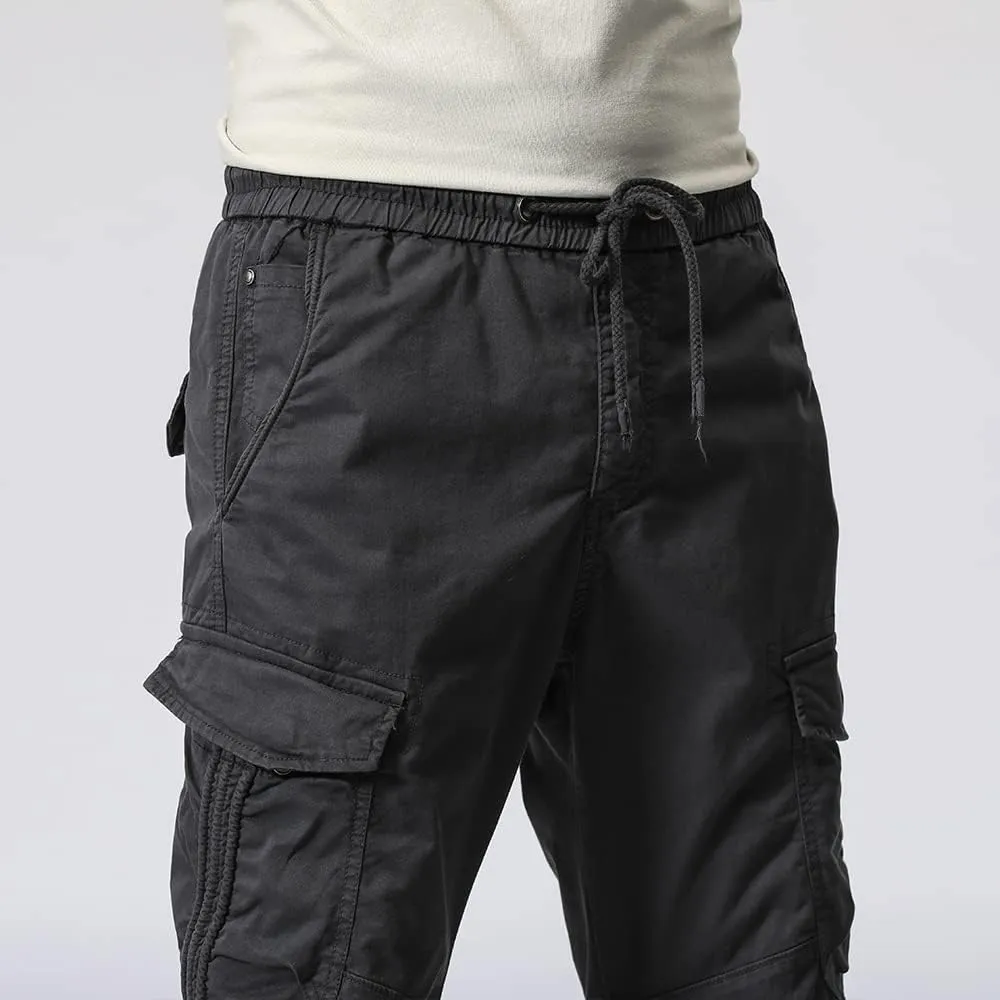 Men's Regular Fit Tactical Cargo Pants Multi Pockets Drawstring Cotton Military Trousers
