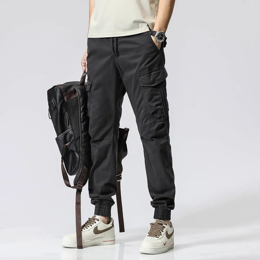 Men's Regular Fit Tactical Cargo Pants Multi Pockets Drawstring Cotton Military Trousers