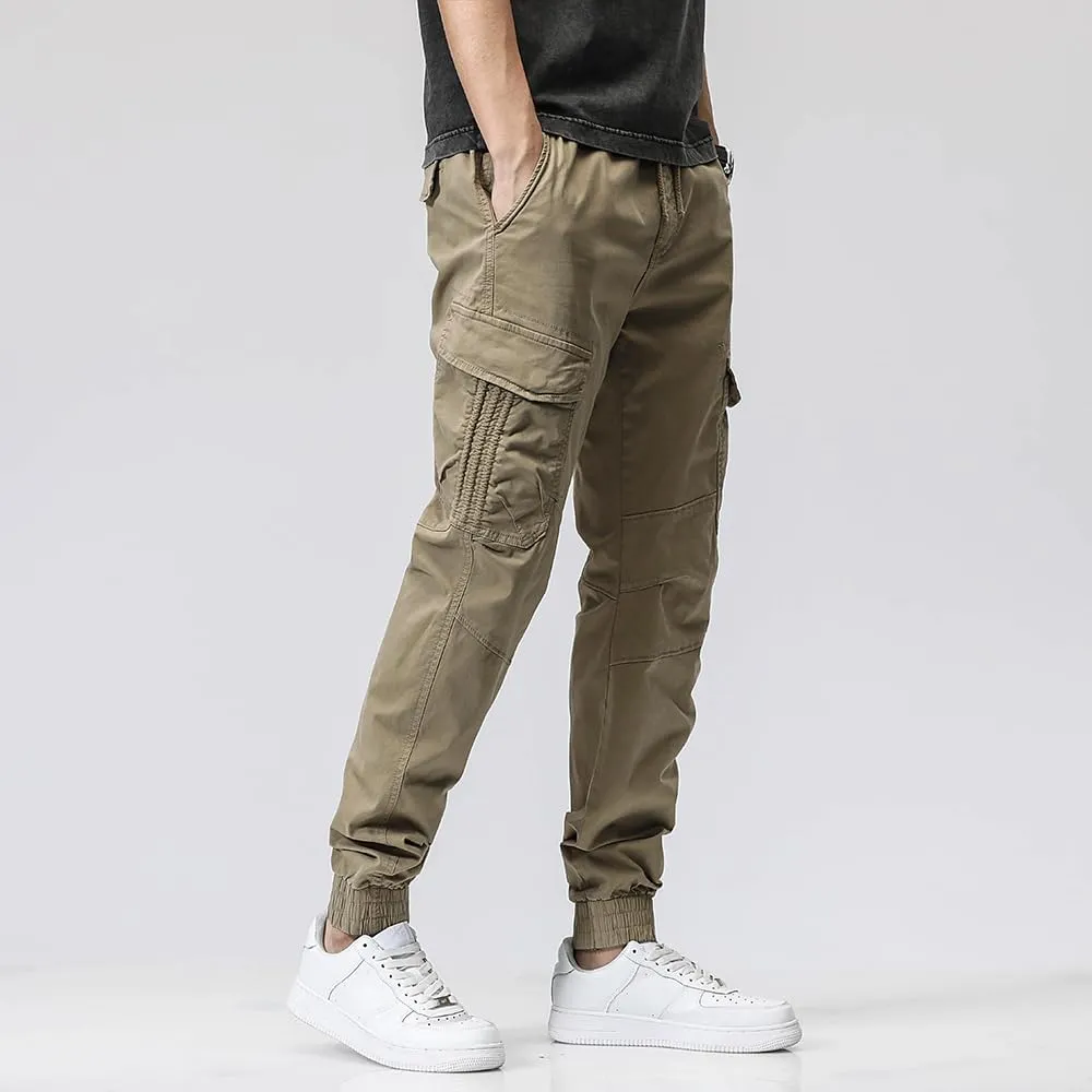 Men's Regular Fit Tactical Cargo Pants Multi Pockets Drawstring Cotton Military Trousers