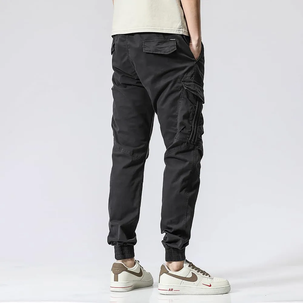 Men's Regular Fit Tactical Cargo Pants Multi Pockets Drawstring Cotton Military Trousers