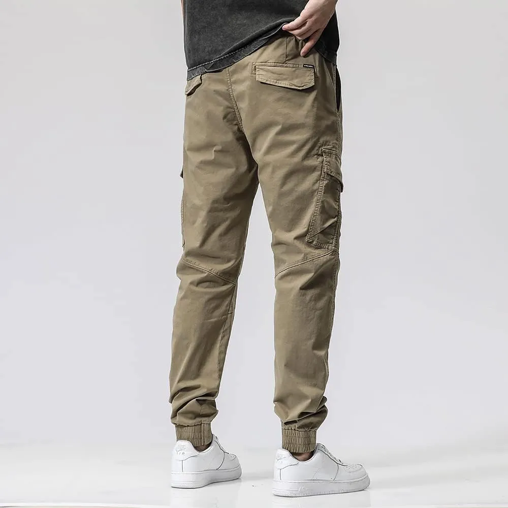 Men's Regular Fit Tactical Cargo Pants Multi Pockets Drawstring Cotton Military Trousers