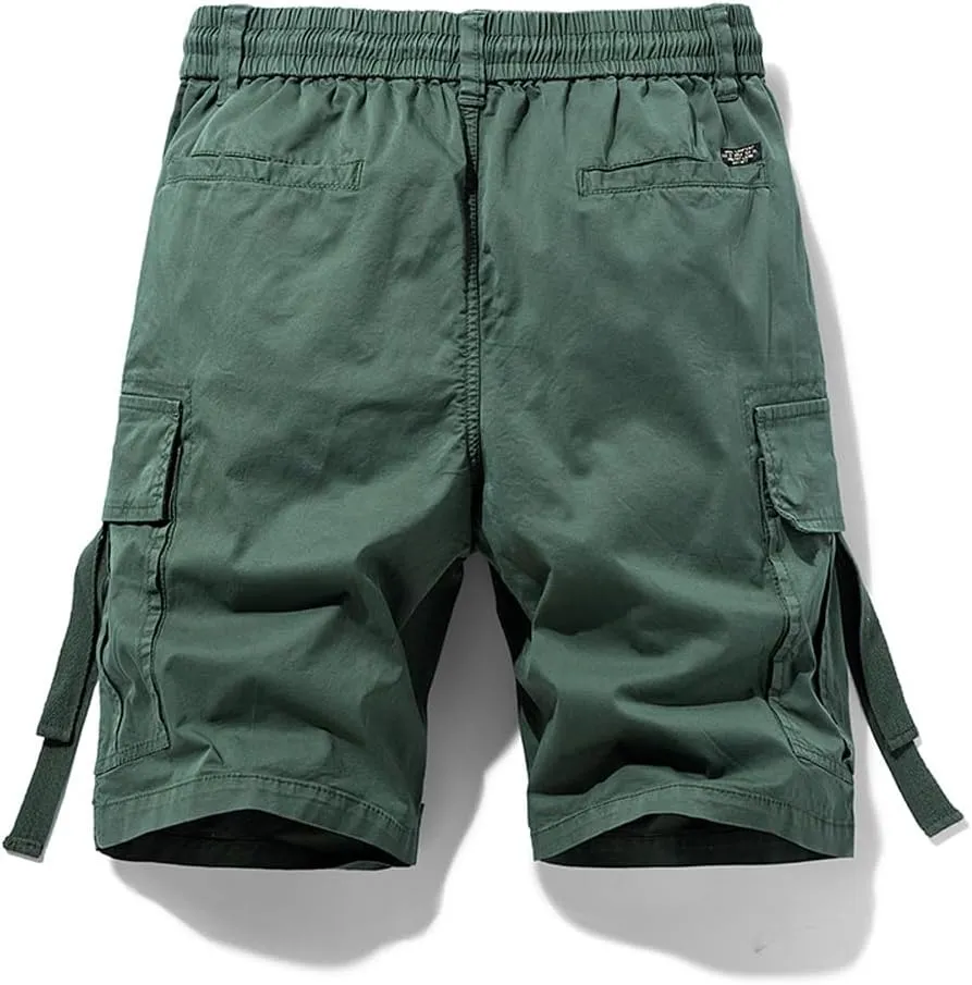 Men's Regular Fit Tactical Cargo Shorts Summer Drawstring Cotton Multi Pockets Work Shorts