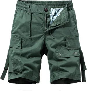 Men's Regular Fit Tactical Cargo Shorts Summer Drawstring Cotton Multi Pockets Work Shorts