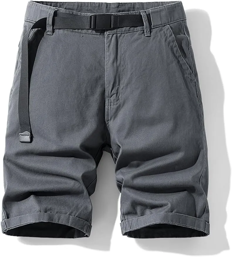 Men's Slim Fit Casual Cargo Shorts Summer Solid Drawstring Cotton Work Shorts