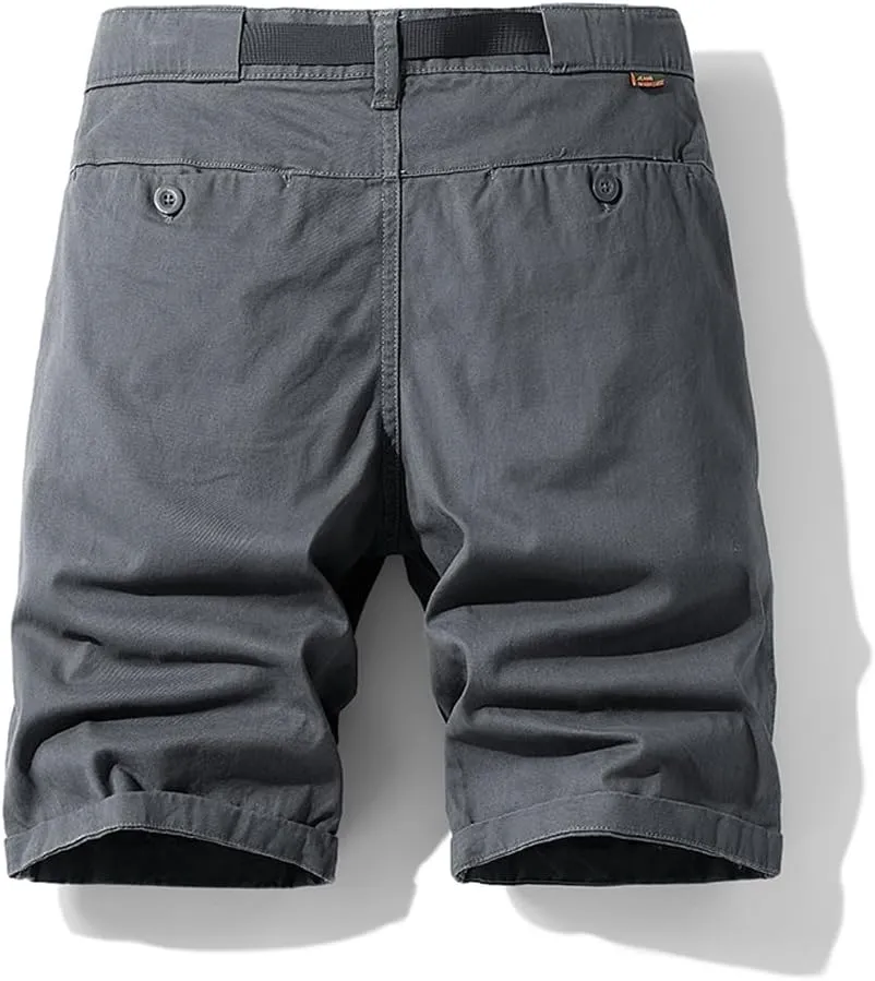 Men's Slim Fit Casual Cargo Shorts Summer Solid Drawstring Cotton Work Shorts
