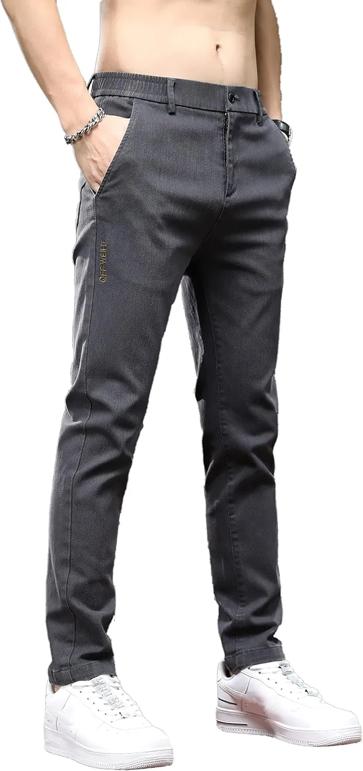 Men's Slim Fit Casual Pants Cotton Wrinkle-Resistant Black Pants