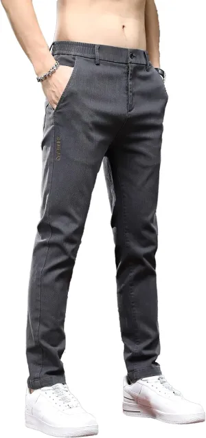 Men's Slim Fit Casual Pants Cotton Wrinkle-Resistant Black Pants