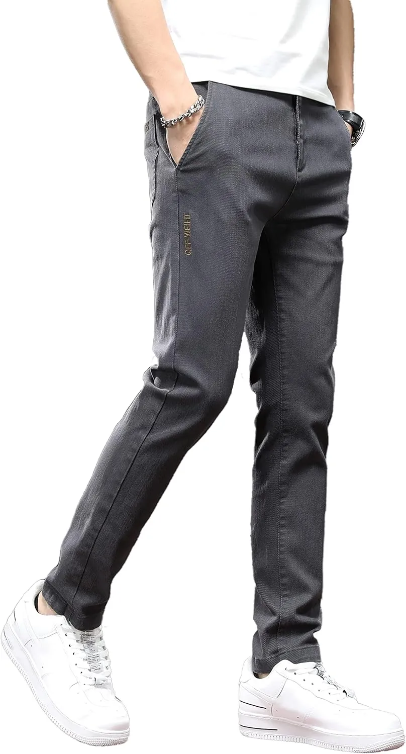Men's Slim Fit Casual Pants Cotton Wrinkle-Resistant Black Pants