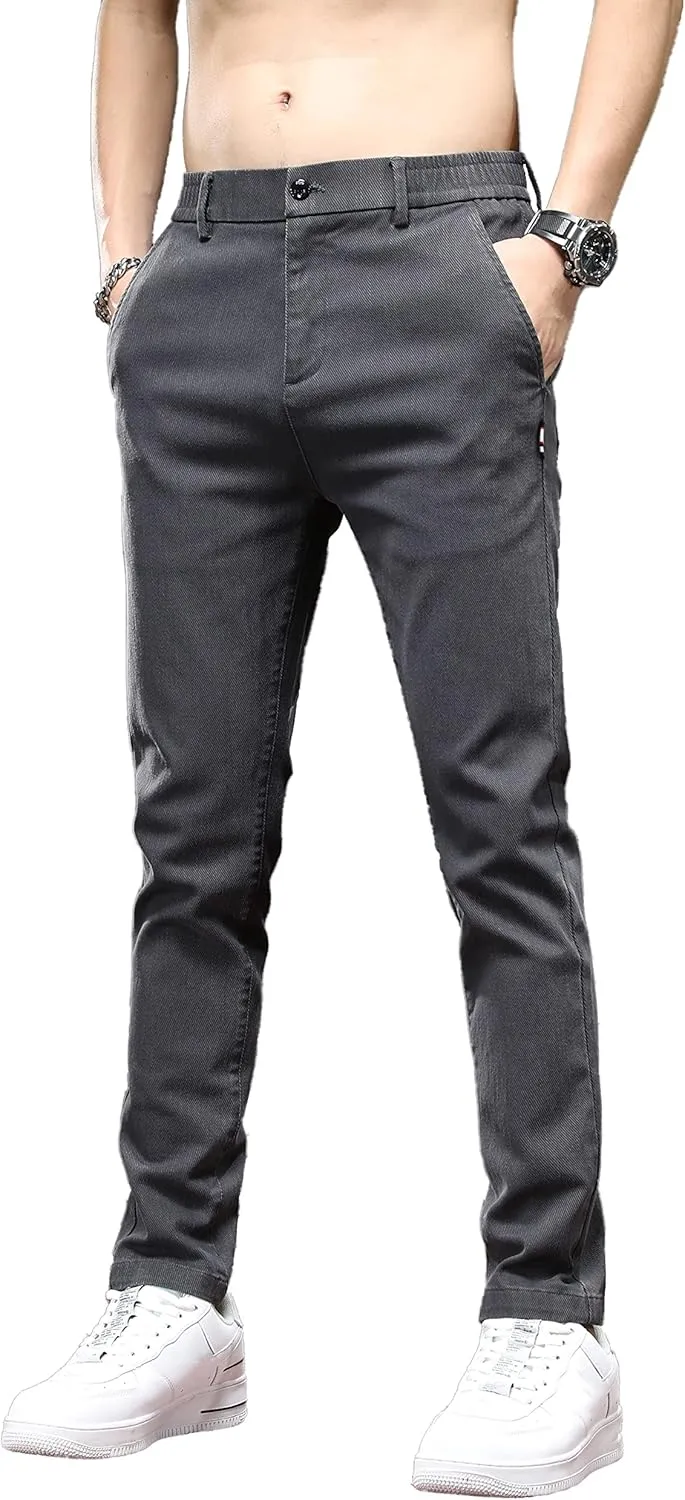Men's Slim Fit Casual Pants Cotton Wrinkle-Resistant Black Pants