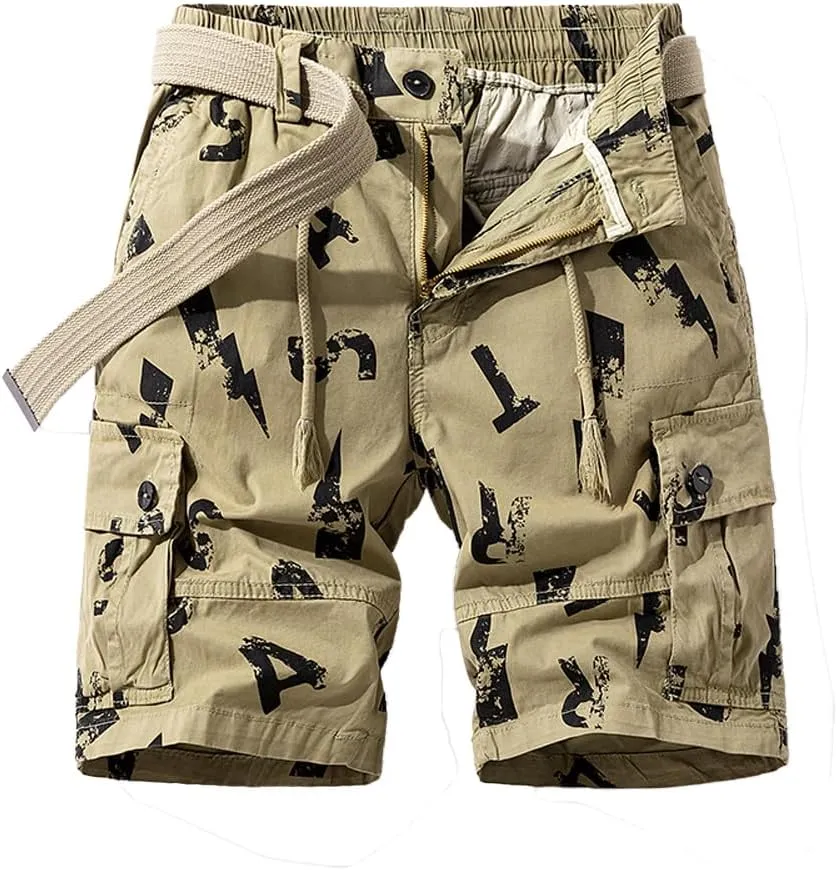 Men's Tactical Cargo Shorts Regular Fit - Summer Cotton Casual Shorts with Letter Print