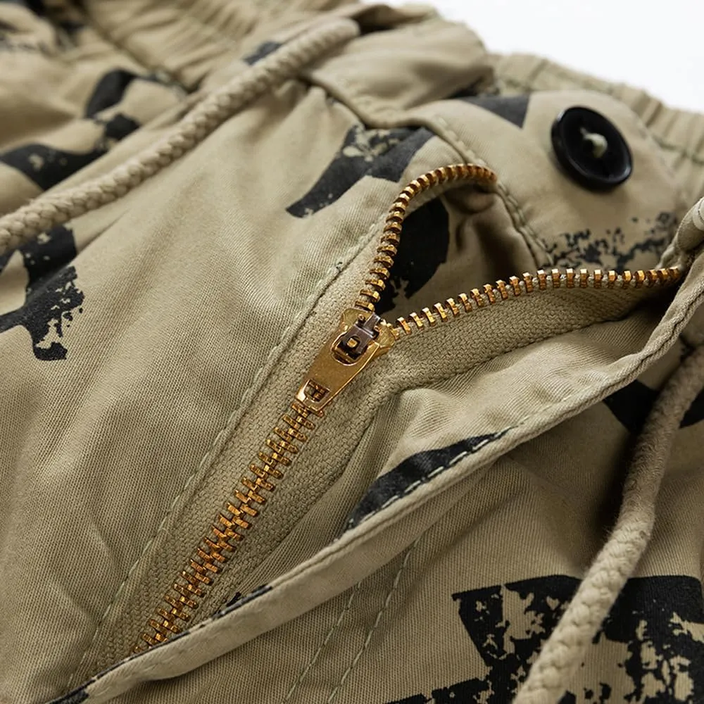 Men's Tactical Cargo Shorts Regular Fit - Summer Cotton Casual Shorts with Letter Print