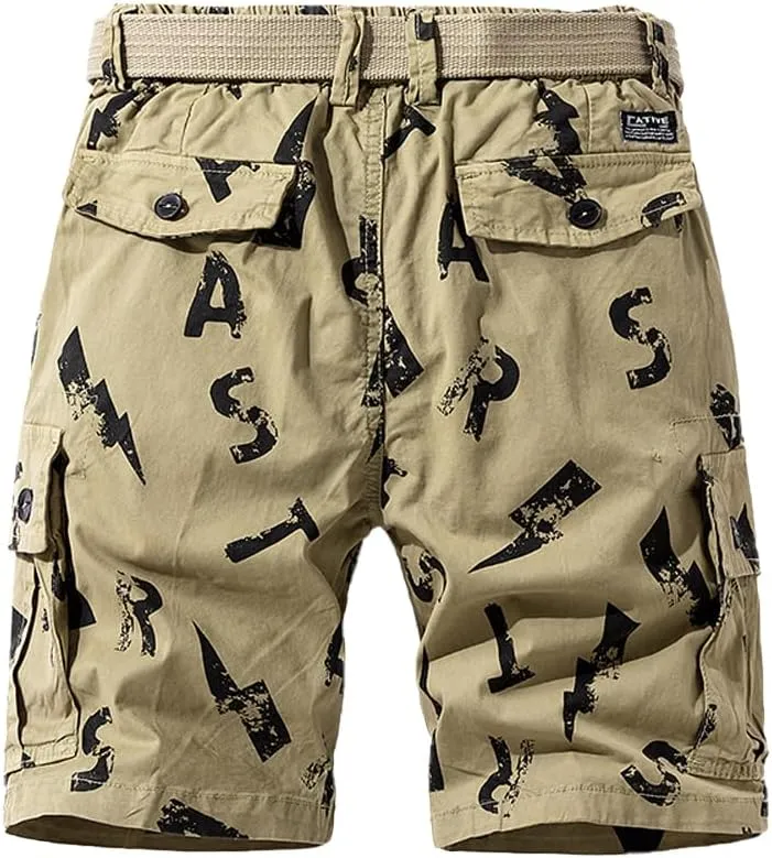 Men's Tactical Cargo Shorts Regular Fit - Summer Cotton Casual Shorts with Letter Print