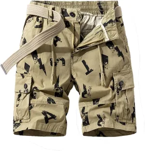 Men's Tactical Cargo Shorts Regular Fit - Summer Cotton Casual Shorts with Letter Print