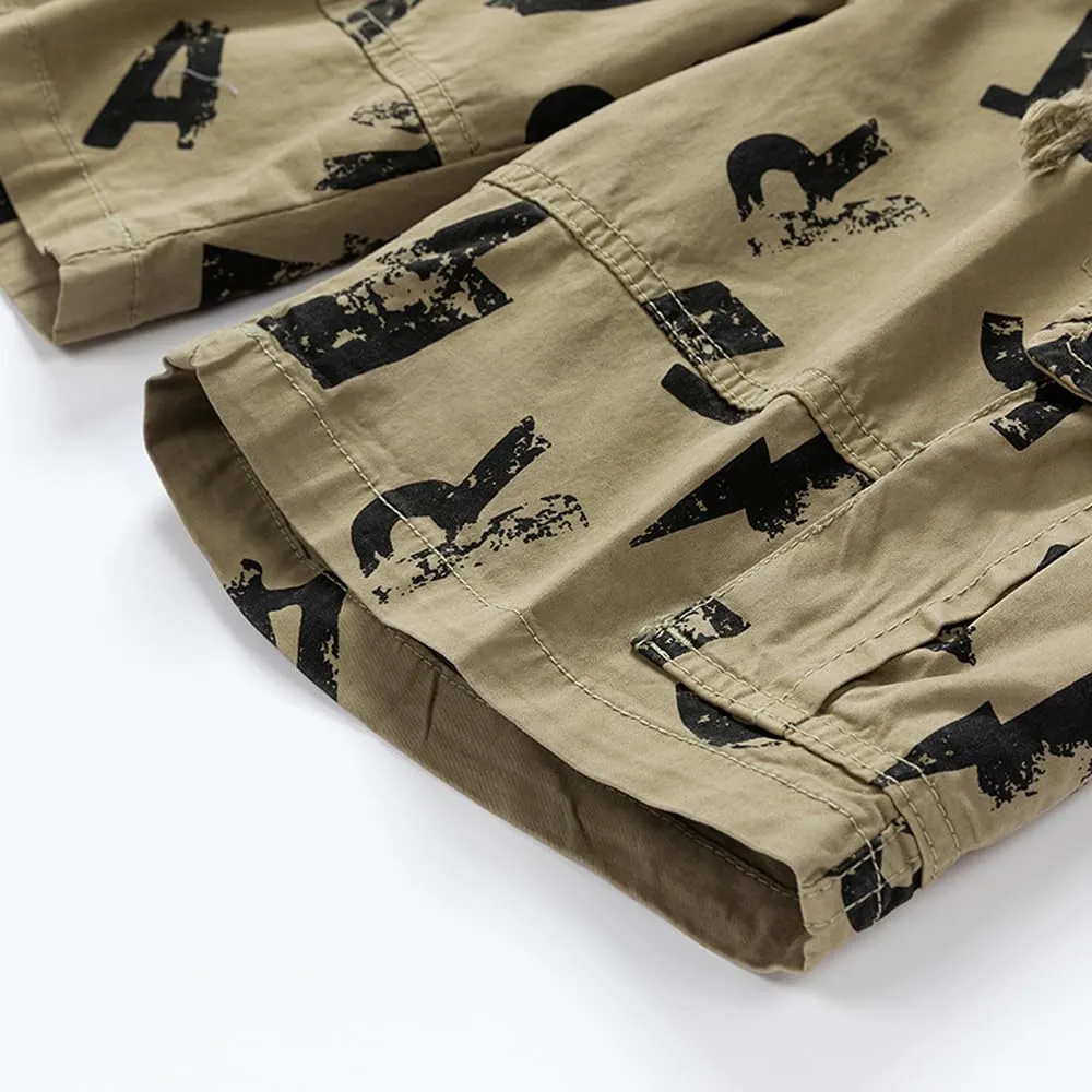 Men's Tactical Cargo Shorts Regular Fit - Summer Cotton Casual Shorts with Letter Print