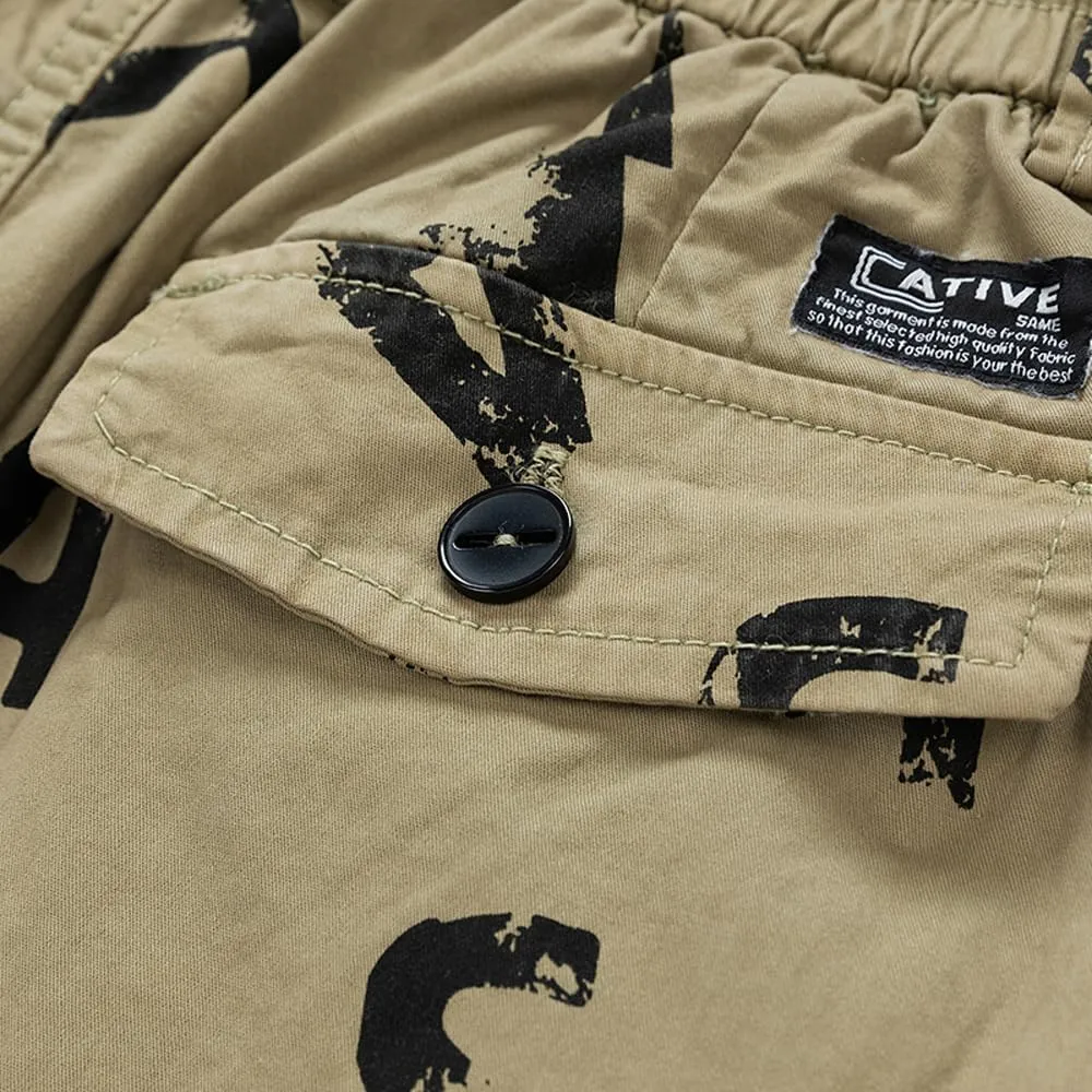 Men's Tactical Cargo Shorts Regular Fit - Summer Cotton Casual Shorts with Letter Print