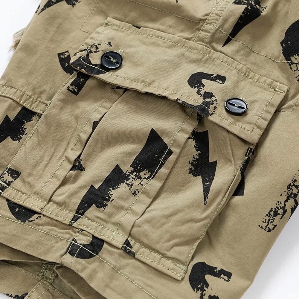 Men's Tactical Cargo Shorts Regular Fit - Summer Cotton Casual Shorts with Letter Print