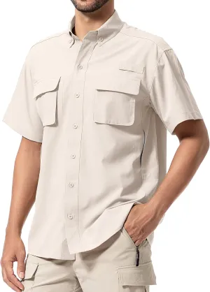 Mens UPF 50  Sun Protection Short Sleeve Quick Dry Fishing Safari Hiking Shirt with Zipper Pocket Lightweight Cooling