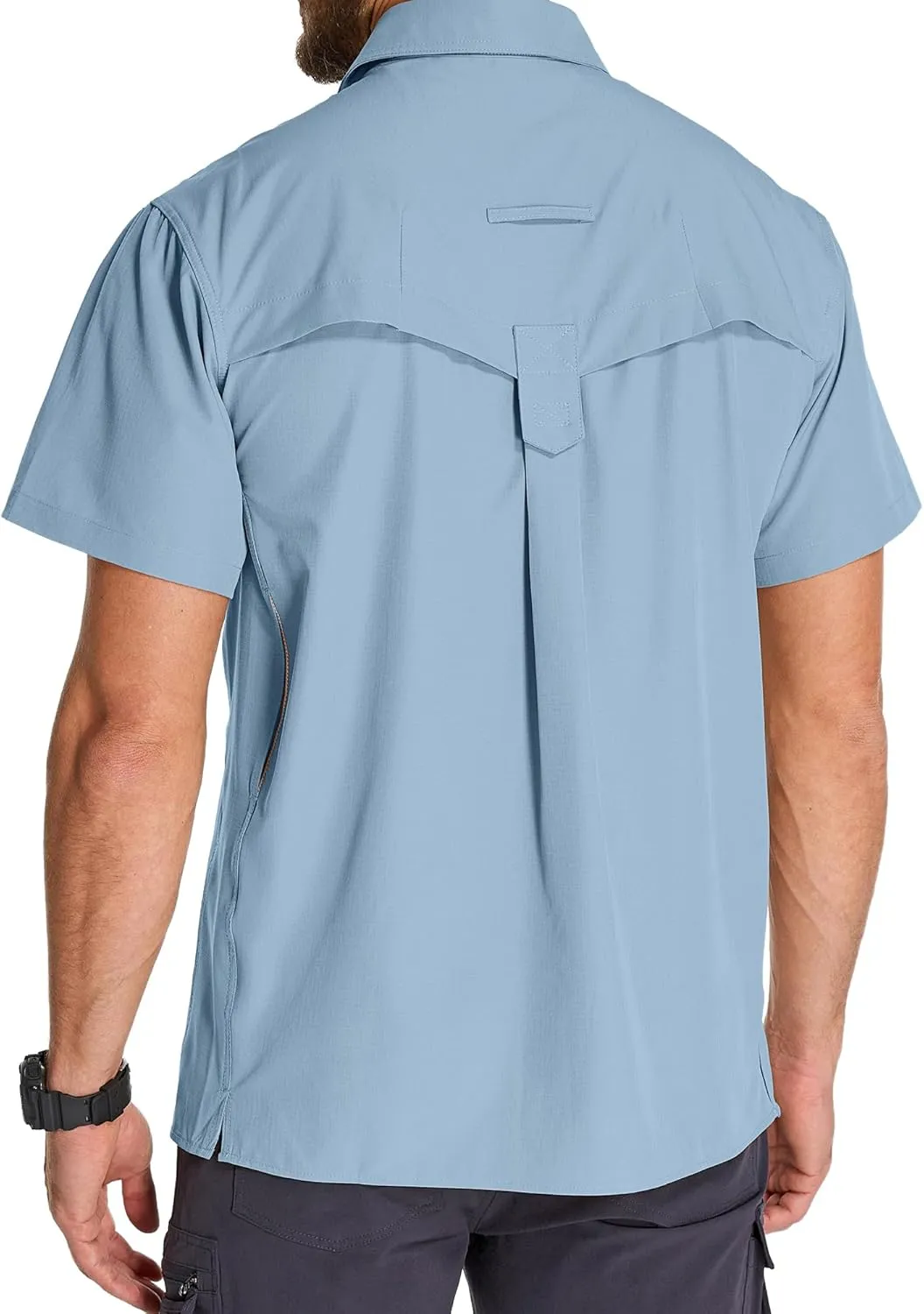 Mens UPF 50  Sun Protection Short Sleeve Quick Dry Fishing Safari Hiking Shirt with Zipper Pocket Lightweight Cooling