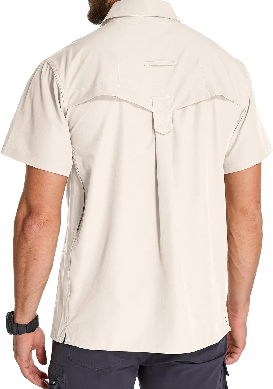 Mens UPF 50  Sun Protection Short Sleeve Quick Dry Fishing Safari Hiking Shirt with Zipper Pocket Lightweight Cooling