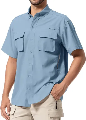 Mens UPF 50  Sun Protection Short Sleeve Quick Dry Fishing Safari Hiking Shirt with Zipper Pocket Lightweight Cooling