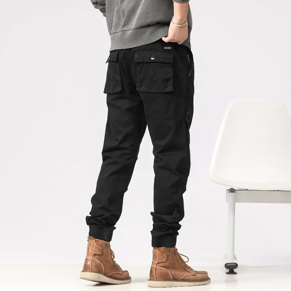 Men's Zipper Pockets Military Cargo Pants Regular Fit Drawstring Cotton Tactical Pants