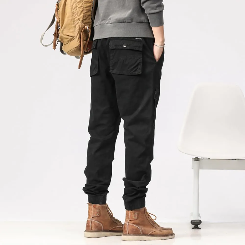 Men's Zipper Pockets Military Cargo Pants Regular Fit Drawstring Cotton Tactical Pants