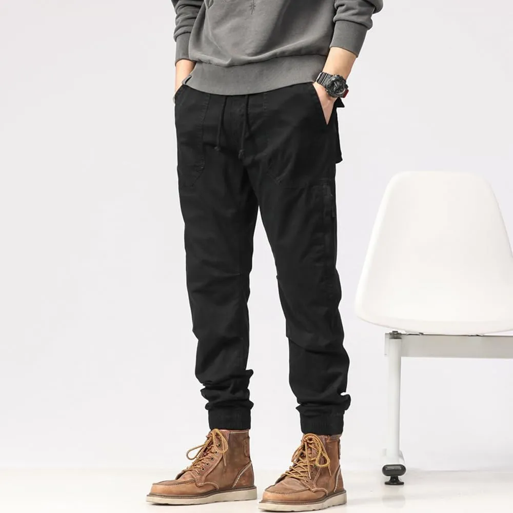 Men's Zipper Pockets Military Cargo Pants Regular Fit Drawstring Cotton Tactical Pants