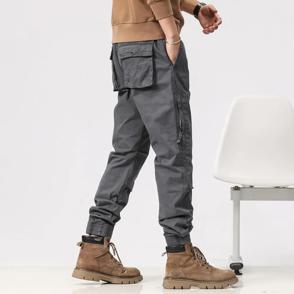 Men's Zipper Pockets Military Cargo Pants Regular Fit Drawstring Cotton Tactical Pants
