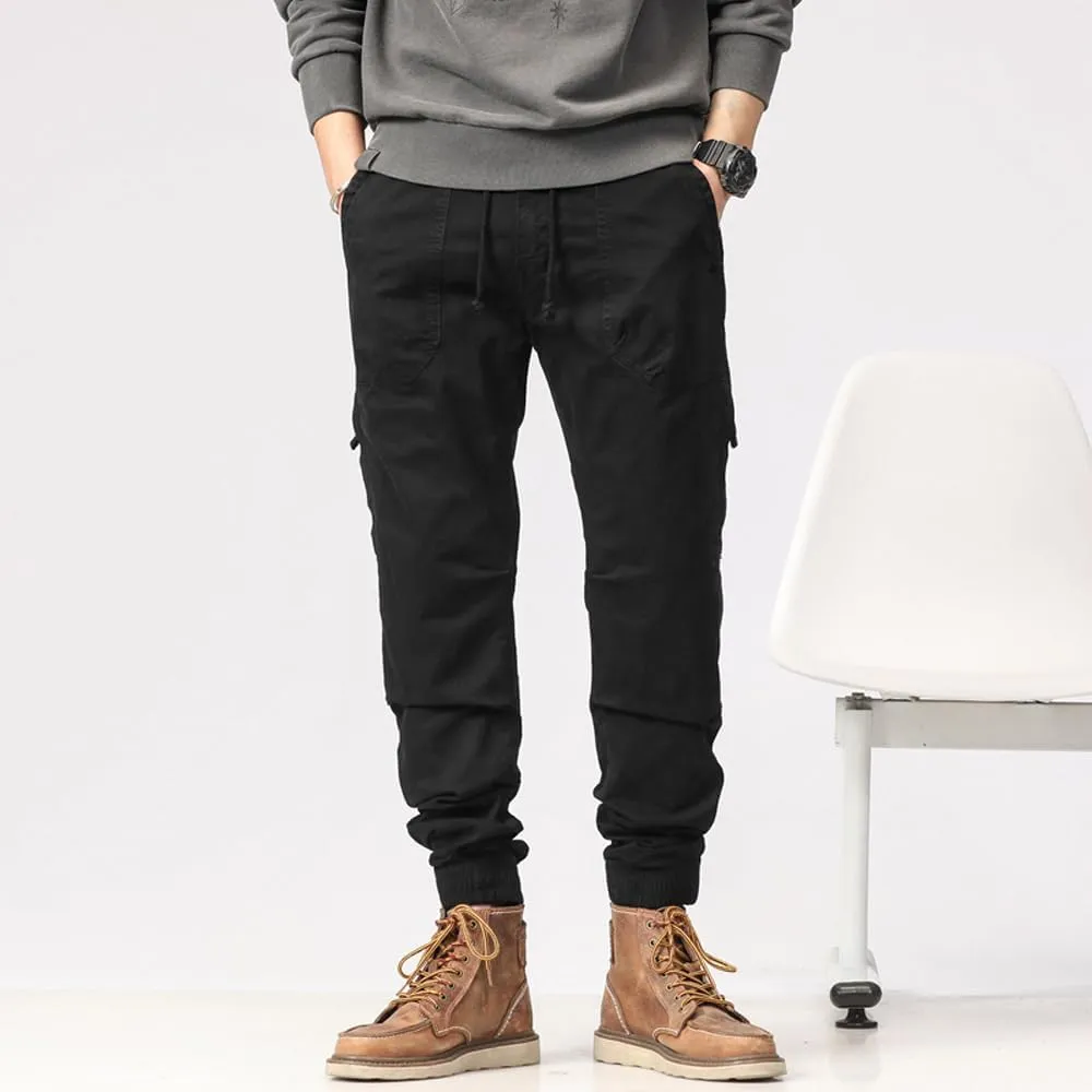 Men's Zipper Pockets Military Cargo Pants Regular Fit Drawstring Cotton Tactical Pants