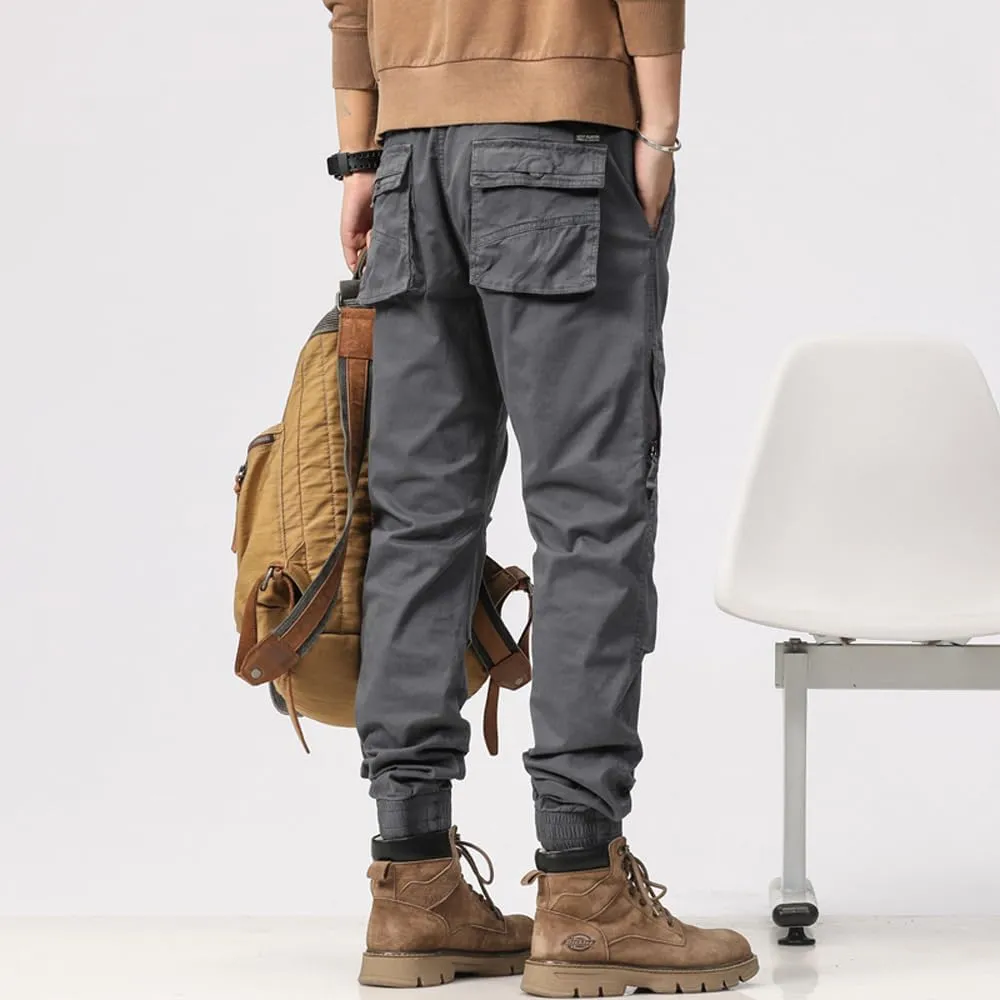 Men's Zipper Pockets Military Cargo Pants Regular Fit Drawstring Cotton Tactical Pants