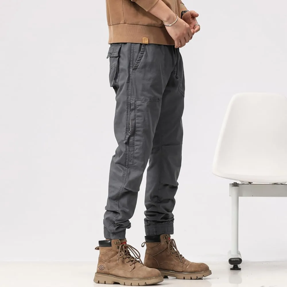 Men's Zipper Pockets Military Cargo Pants Regular Fit Drawstring Cotton Tactical Pants