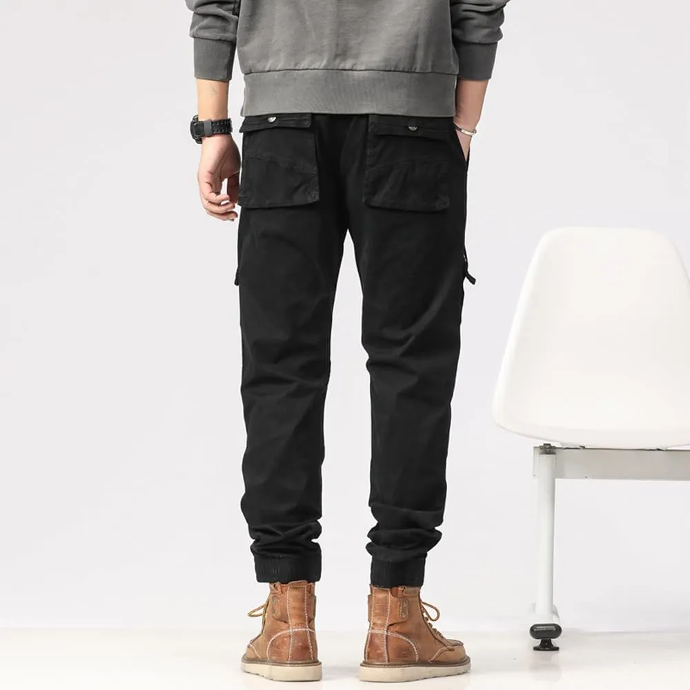Men's Zipper Pockets Military Cargo Pants Regular Fit Drawstring Cotton Tactical Pants