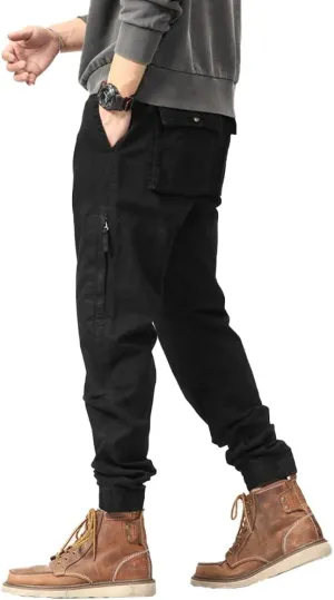 Men's Zipper Pockets Military Cargo Pants Regular Fit Drawstring Cotton Tactical Pants