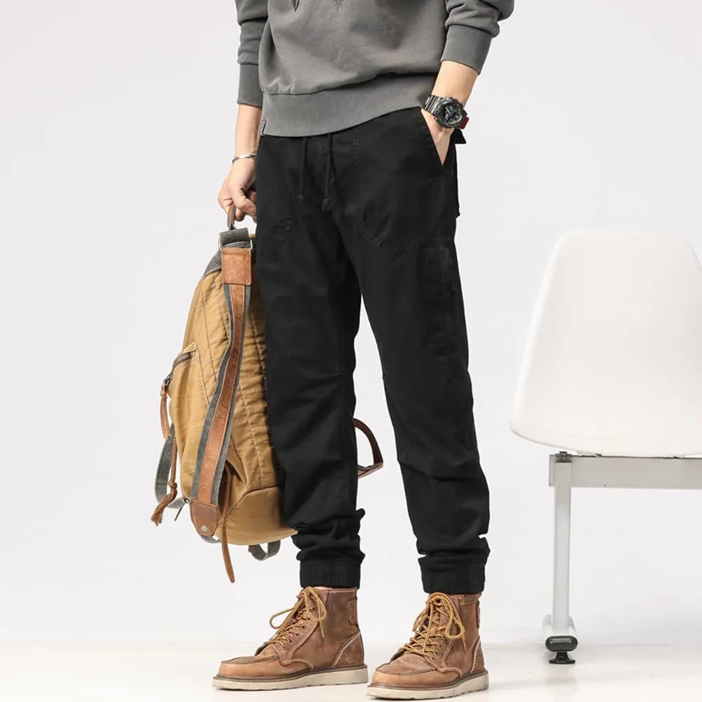 Men's Zipper Pockets Military Cargo Pants Regular Fit Drawstring Cotton Tactical Pants